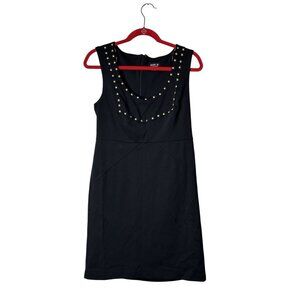 Allen B by Allen Schwartz Black Studded Sheath Dress Size M Gold Trim Cocktail